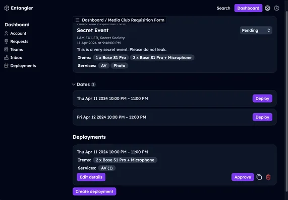 deployments screen